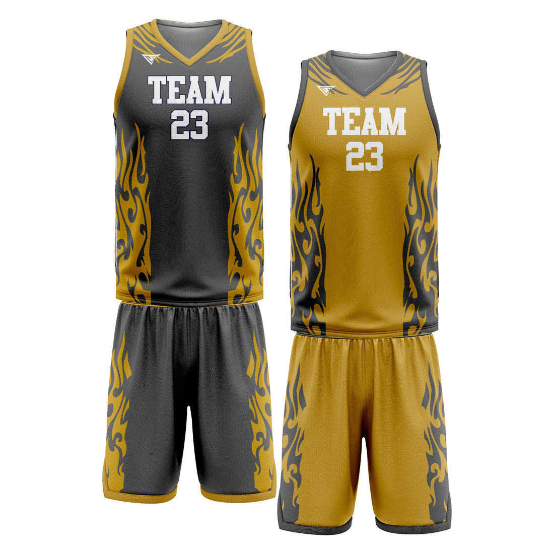 Custom Mustard Black Double Side Basketball Uniform Set | Sports Custom Uniform