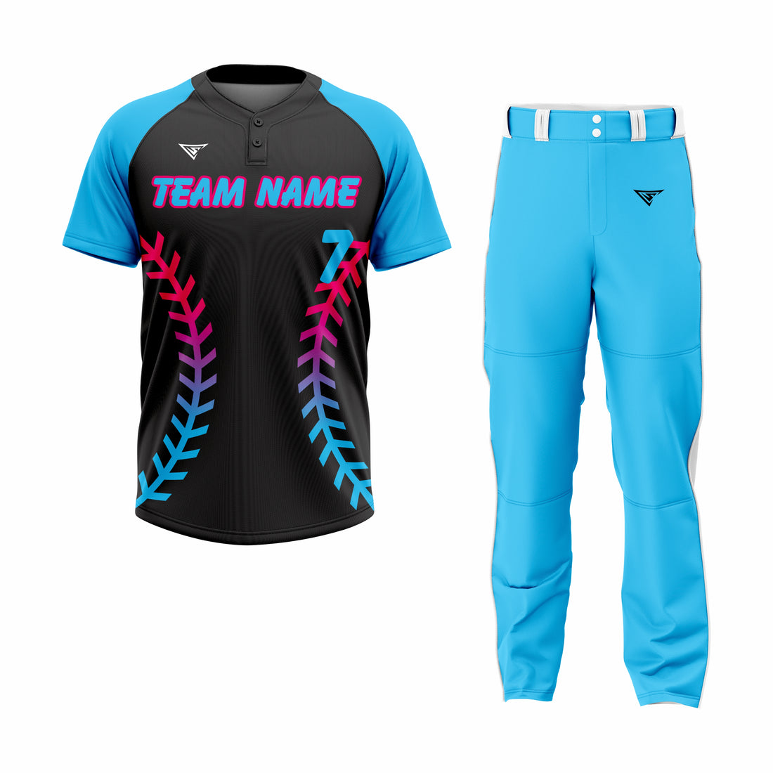 Custom Blue, Black & Red Authentic Softball Uniform