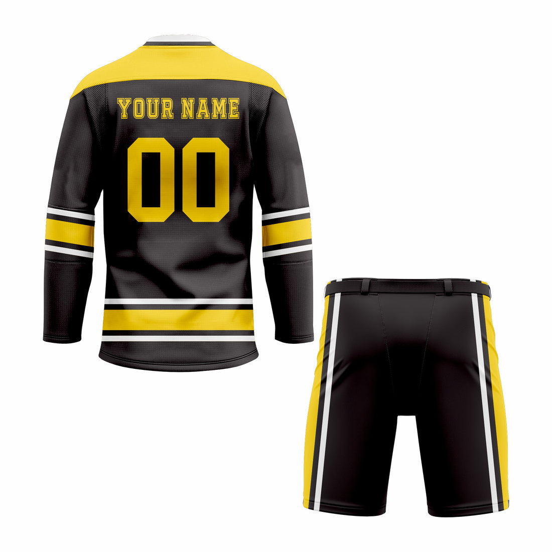 Custom Black, Yellow & White V-Neck Hockey Uniform