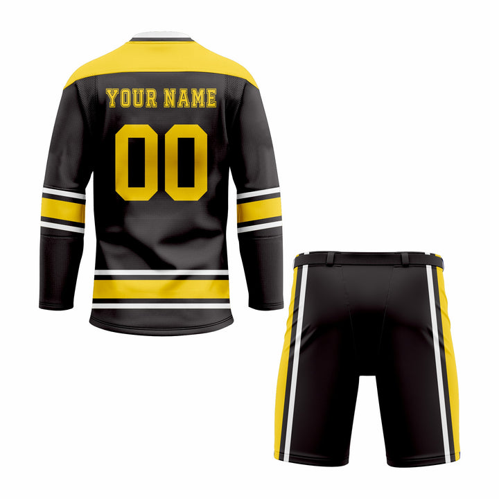 Custom Black, Yellow & White V-Neck Hockey Uniform