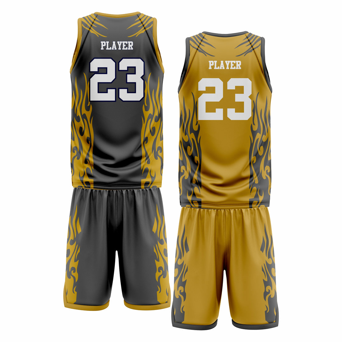 Custom Mustard Black Double Side Basketball Uniform Set | Sports Custom Uniform