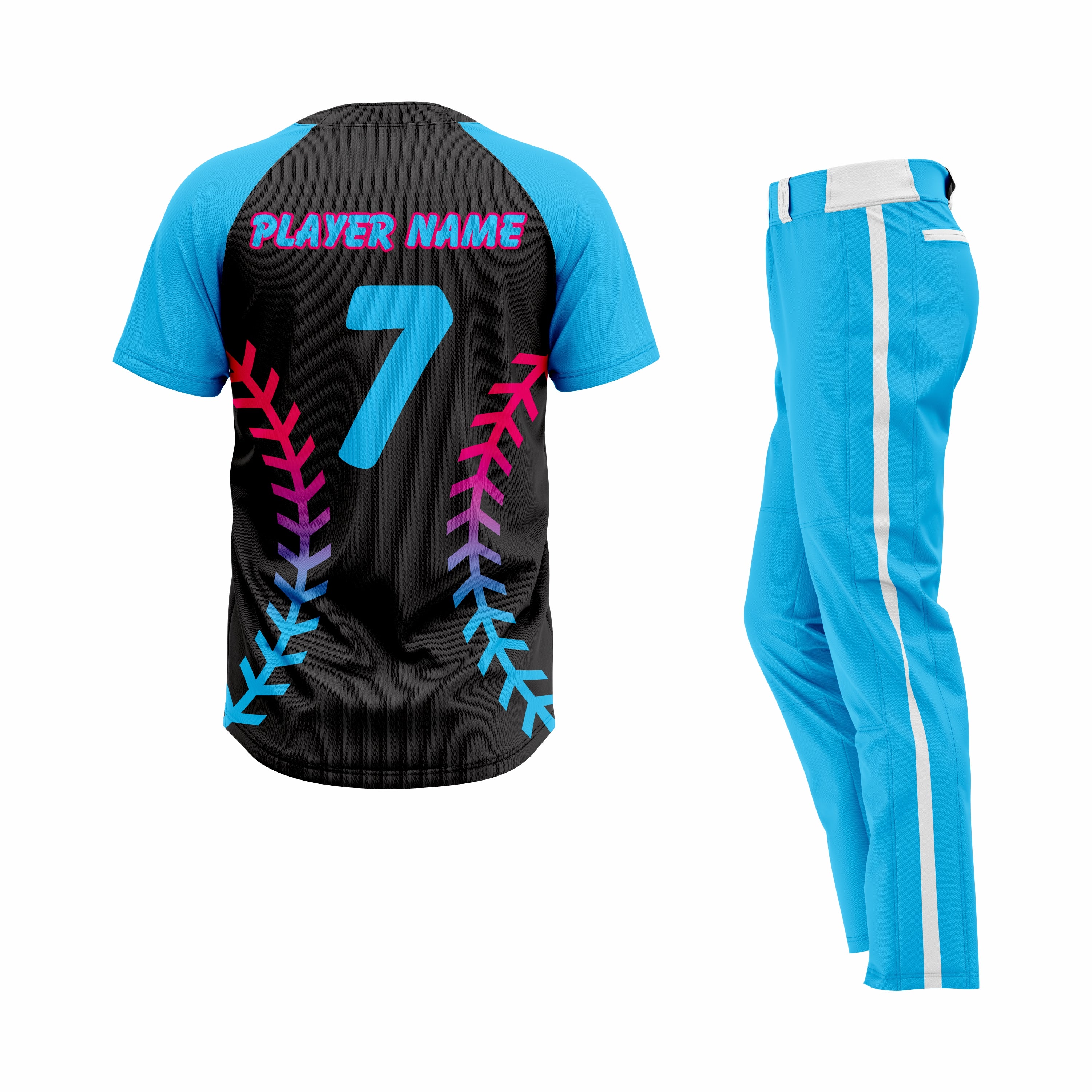 Custom Blue, Black & Red Authentic Softball Uniform