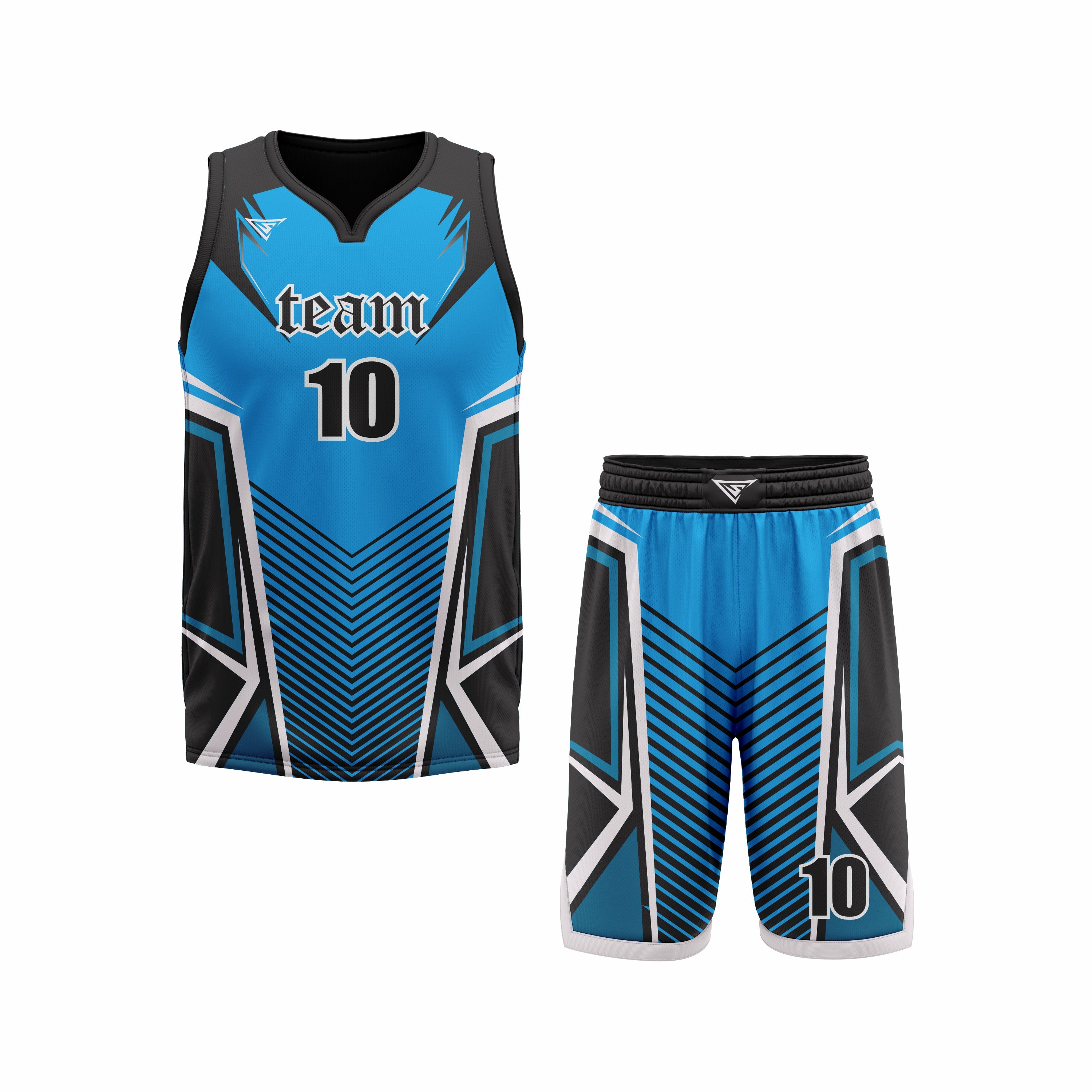 CUSTOM BLUE BLACK WHITE BASKETBALL UNIFORM