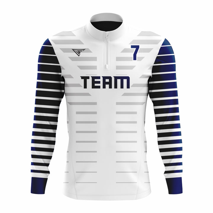 Custom Dark Blue, White & Grey ¼ ZIP LONG SLEEVE CAGE JACKET
