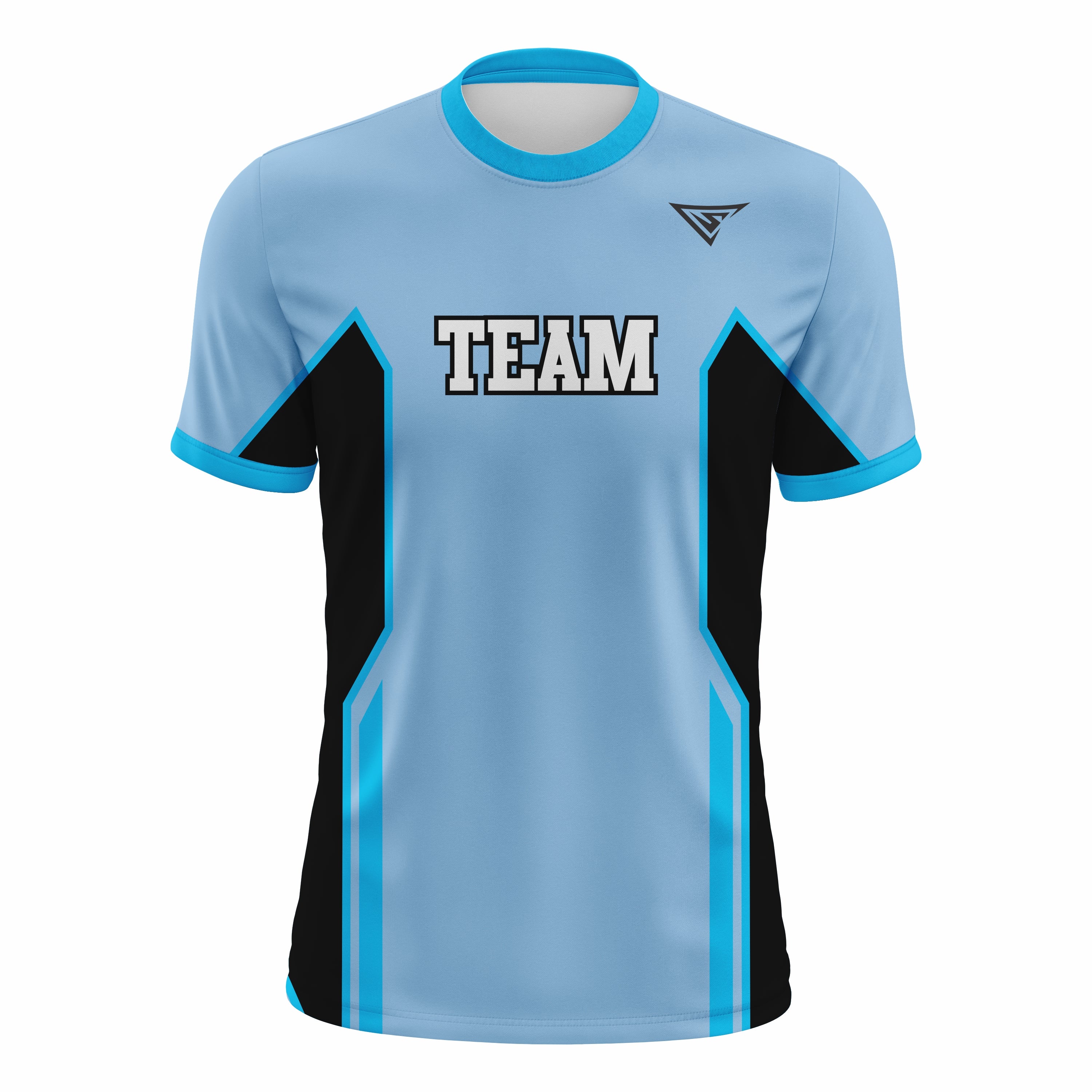 Custom Cyan, Blue & Black Crew Neck Softball Jerseys