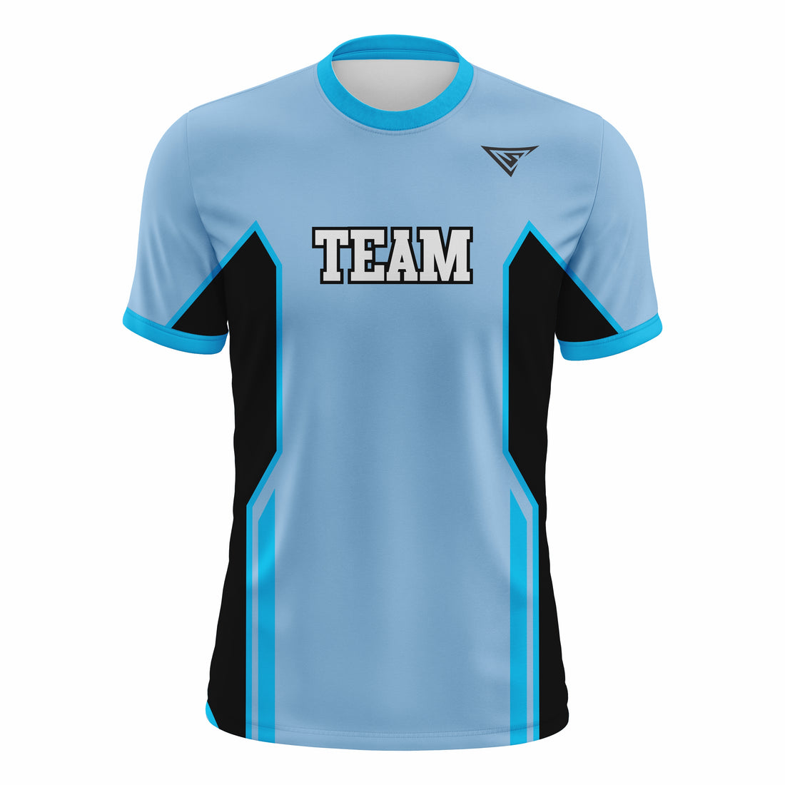 Custom Cyan, Blue & Black Crew Neck Softball Jerseys