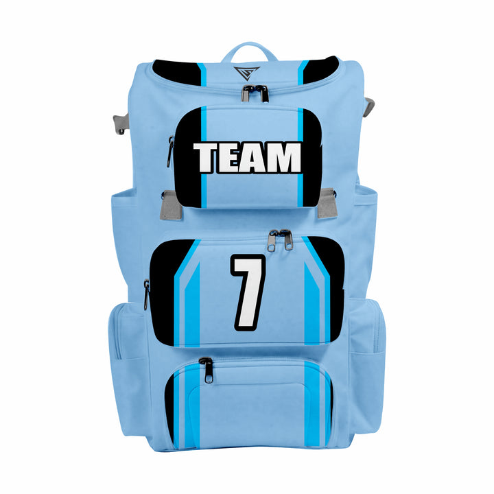 CUSTOM CYAN, BLUE & BLACK ELITE BASEBALL/SOFTBALL BACKPACKS
