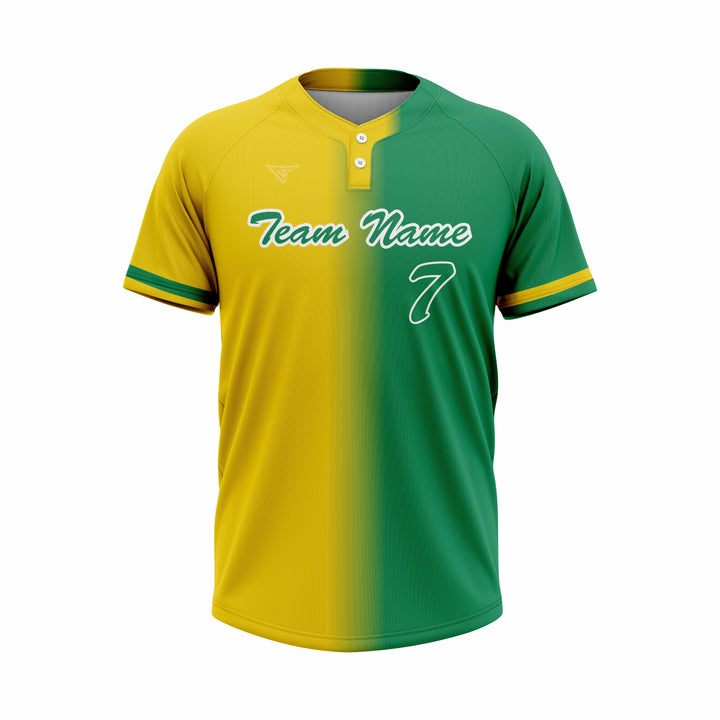 Custom Yellow & Green Authentic Baseball two Buttons Jersey
