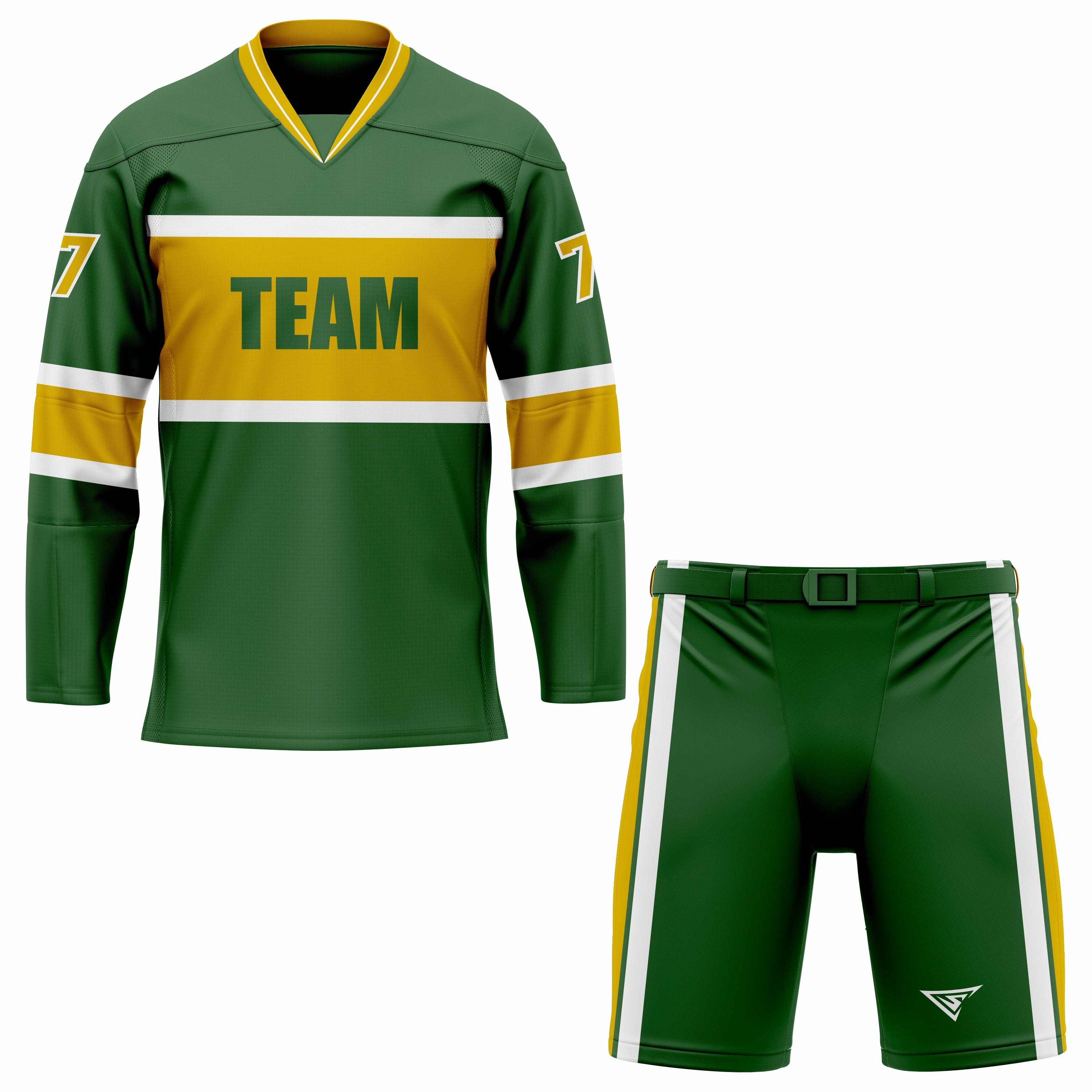 CUSTOM GREEN YELLOW WHITE HOCKEY UNIFORM