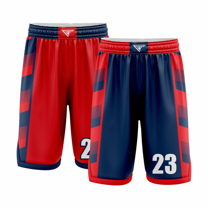 Custom Navy Blue red Reversible Double Side Sublimation Basketball Short
