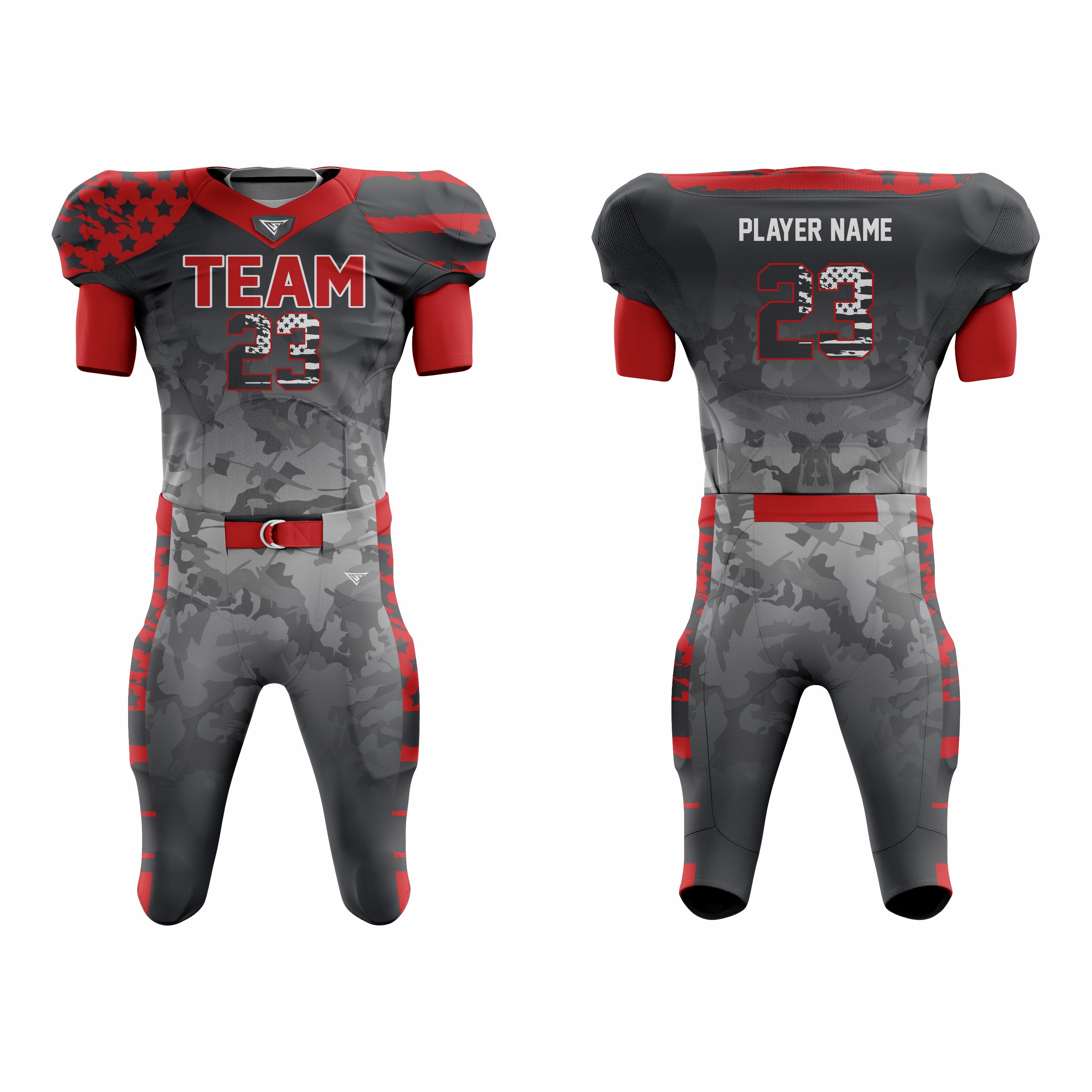 CUSTOM RED GREY CAMO AMERICAN FOOTBALL UNIFORM