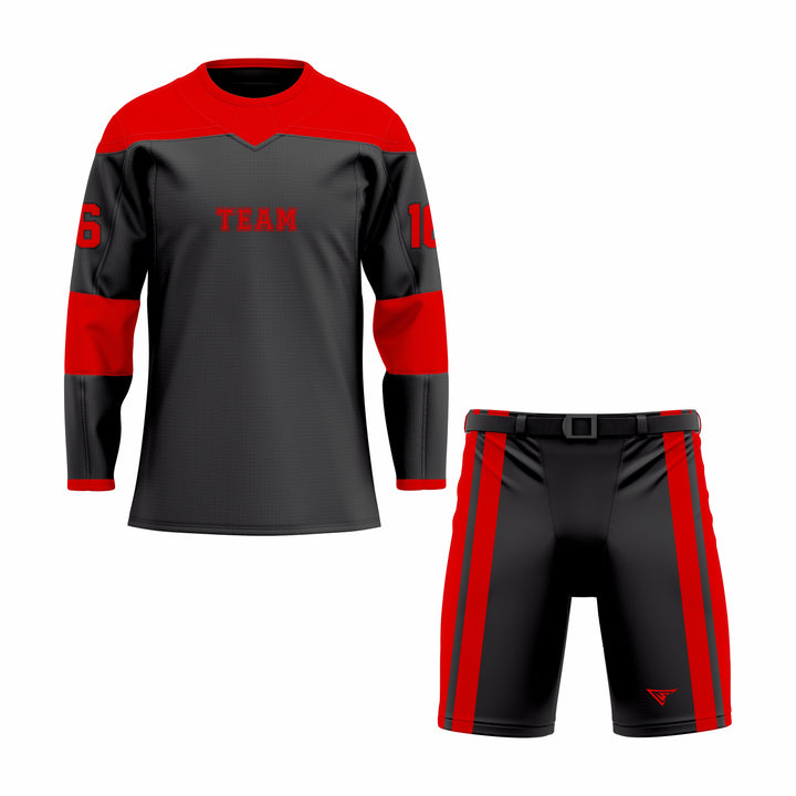 Custom Red & Black Crew Neck Hockey Uniform