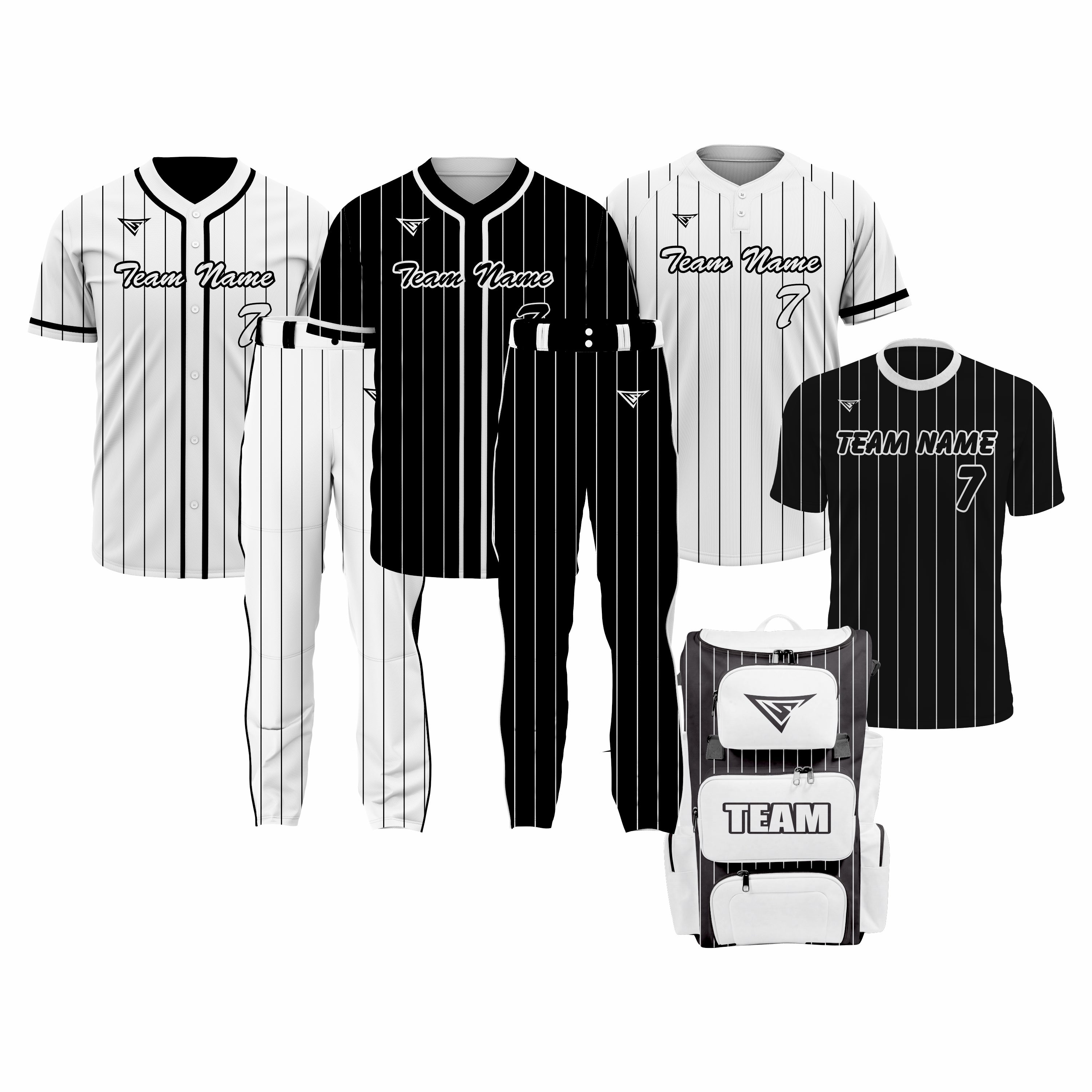 CUSTOM BLACK & WHITE BASEBALL TEAM UNIFORM PACKAGE – DIAMOND PRO
