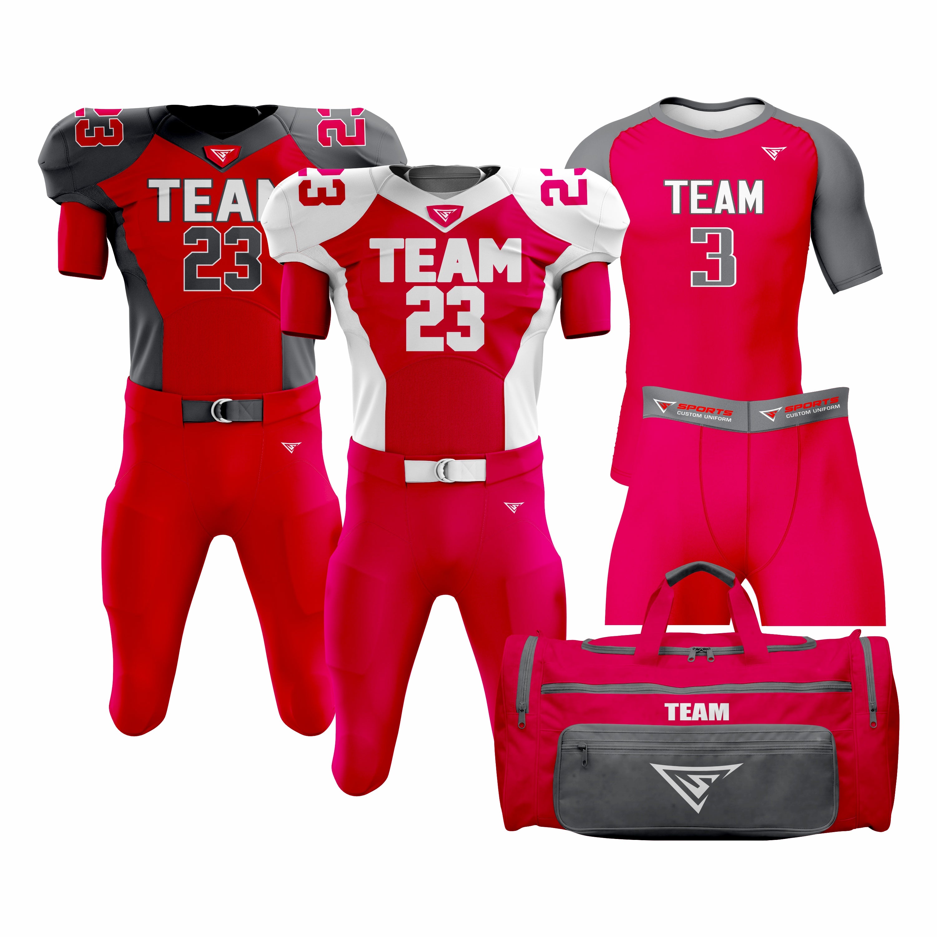 CUSTOM RED & WHITE AMERICAN FOOTBALL TEAM UNIFORM PACKAGE DIAMOND PRO