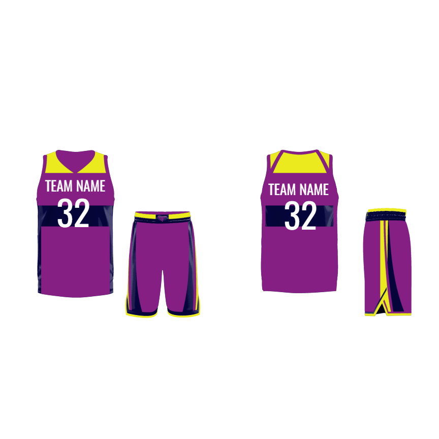 CUSTOM PURPLE YELLOW BLACK BASKETBALL UNIFORM