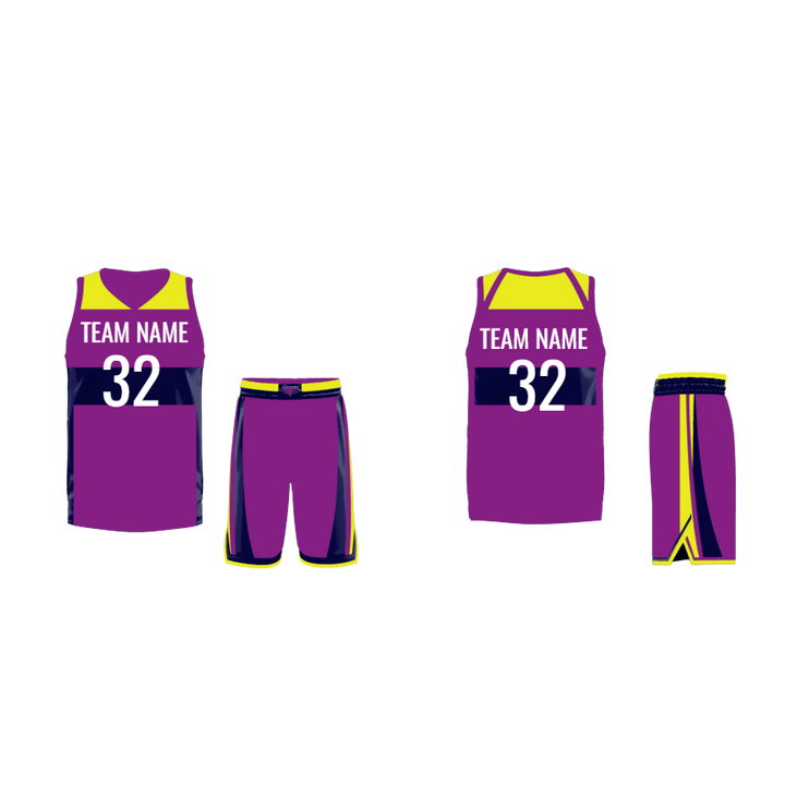 CUSTOM PURPLE YELLOW BLACK BASKETBALL UNIFORM