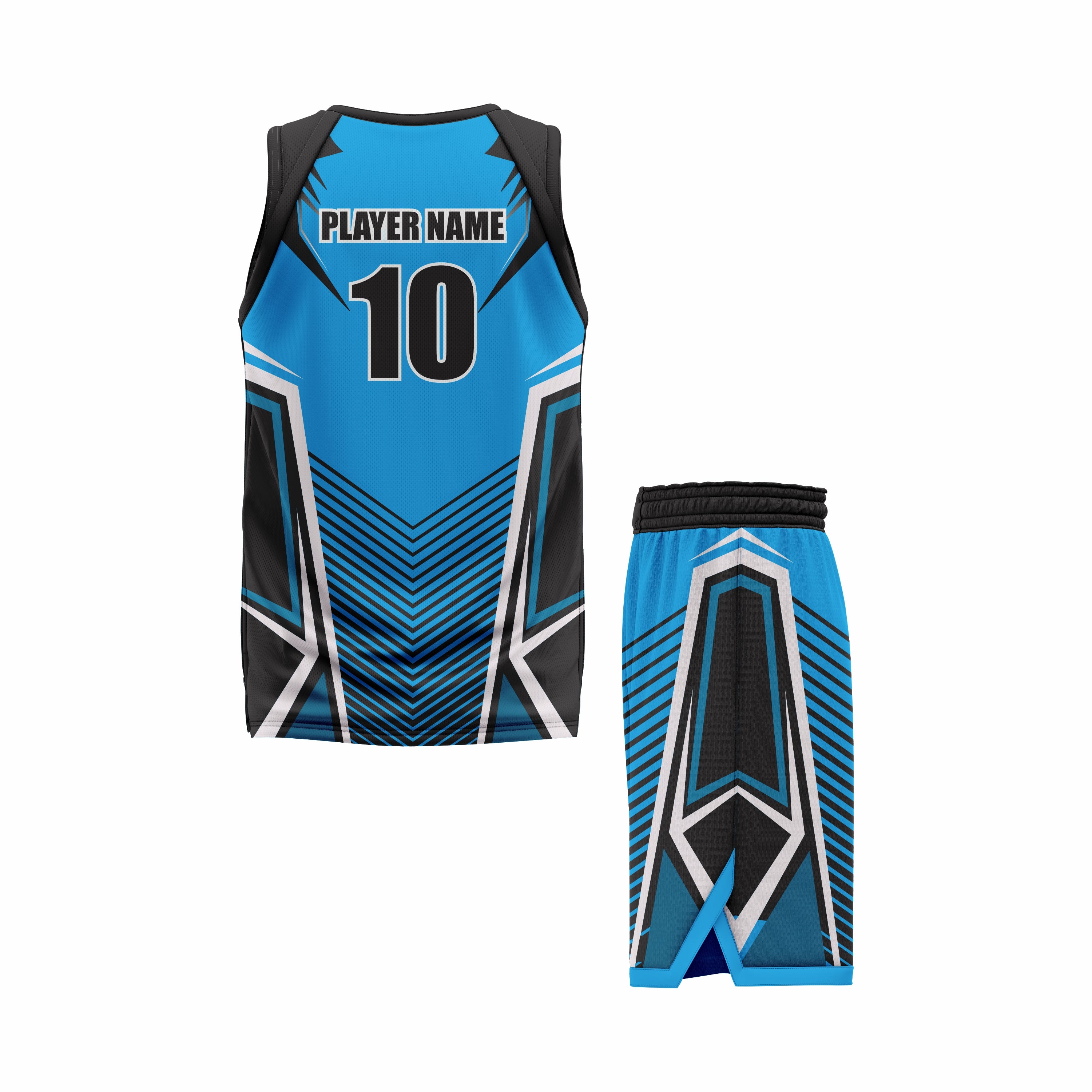 CUSTOM BLUE BLACK WHITE BASKETBALL UNIFORM