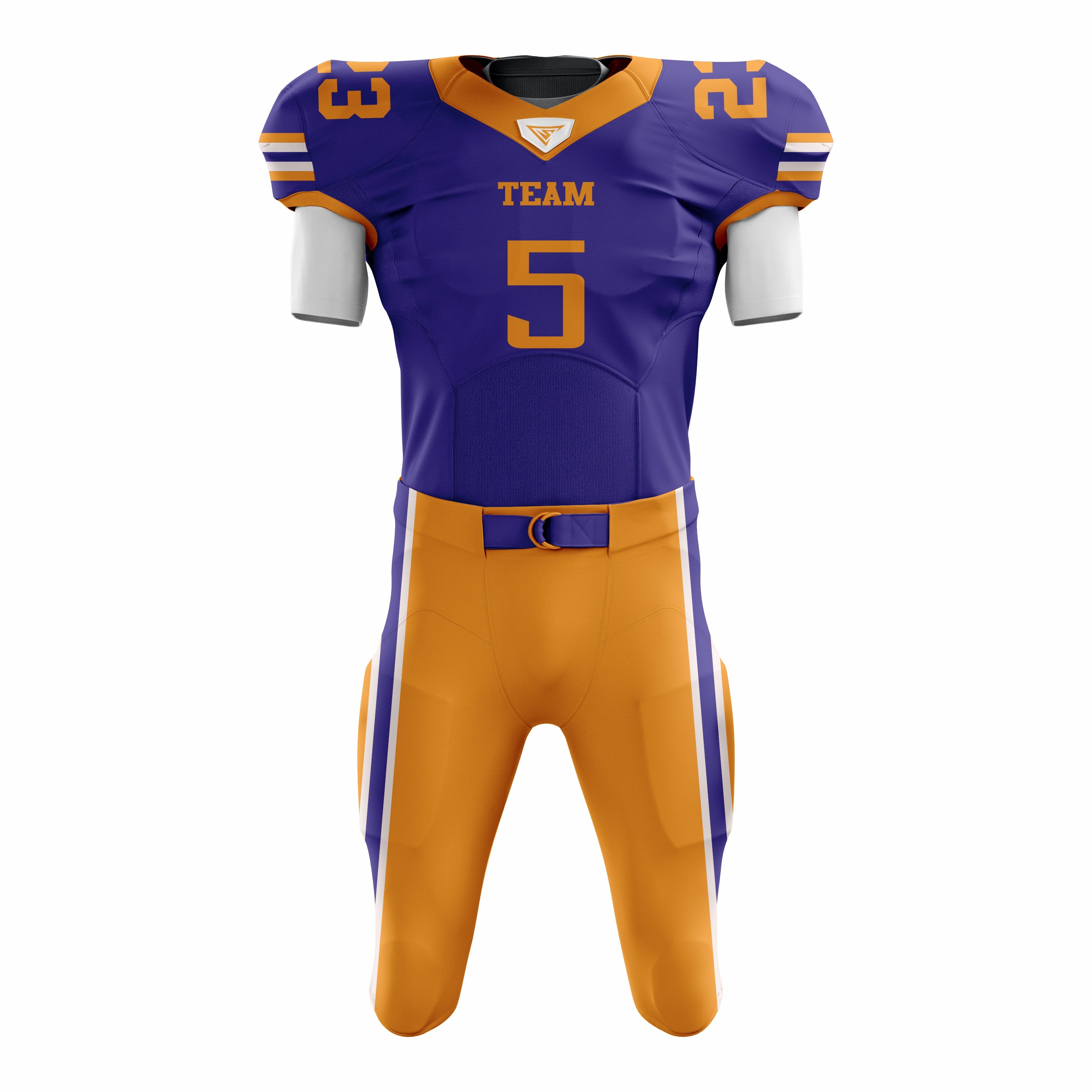 Custom Yellow Purple American Football Uniforms with Integrated Pads