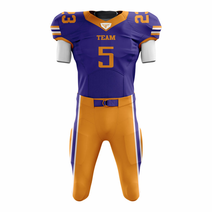 Custom Yellow Purple American Football Uniforms with Integrated Pads