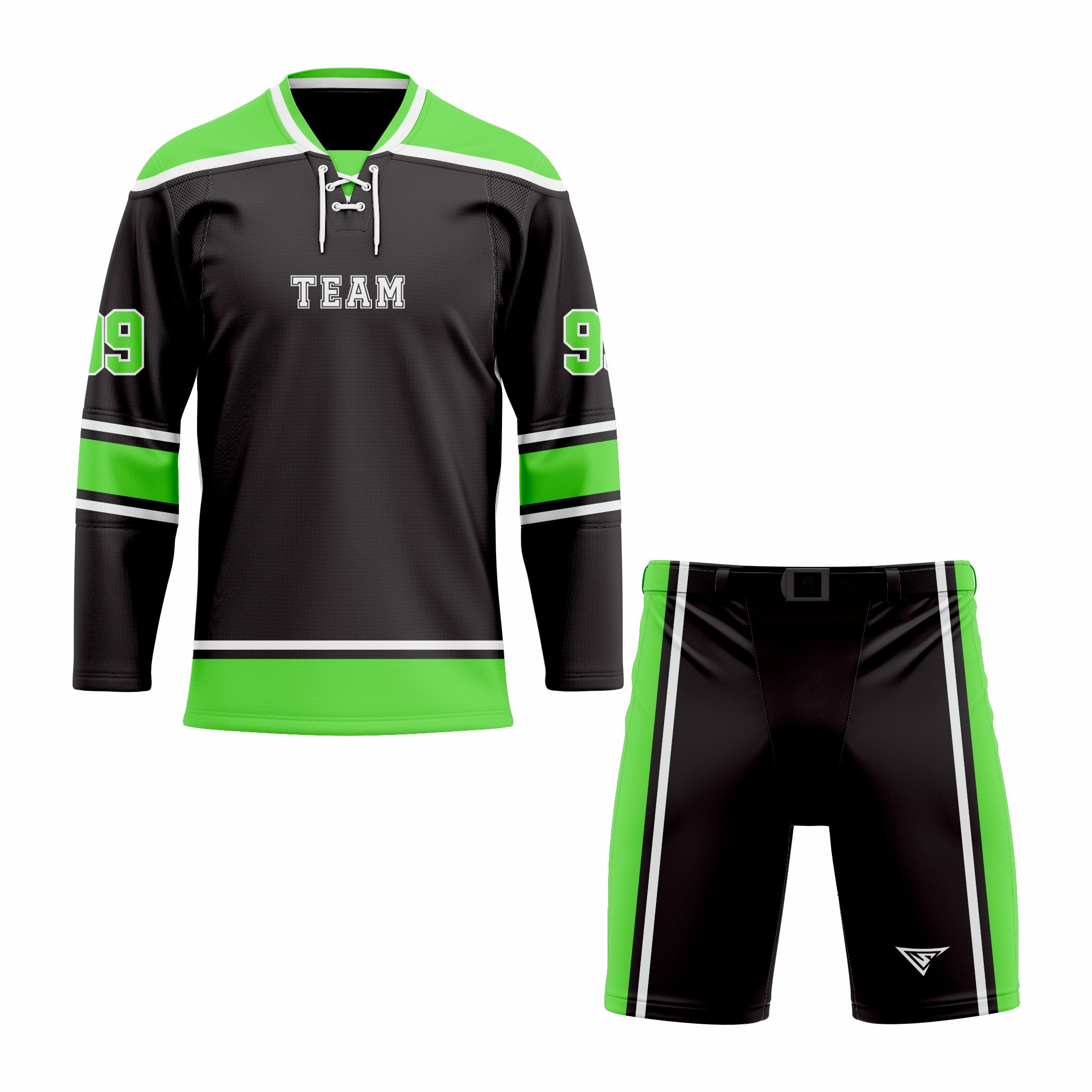 Custom Green, Black & White Laced Hockey Uniform