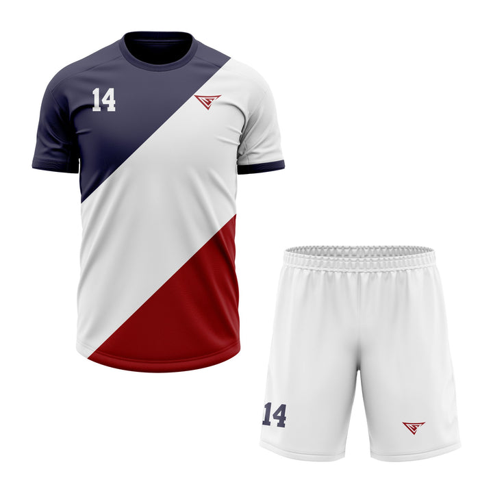 Custom Blue, White & Red Sublimation Soccer Uniform