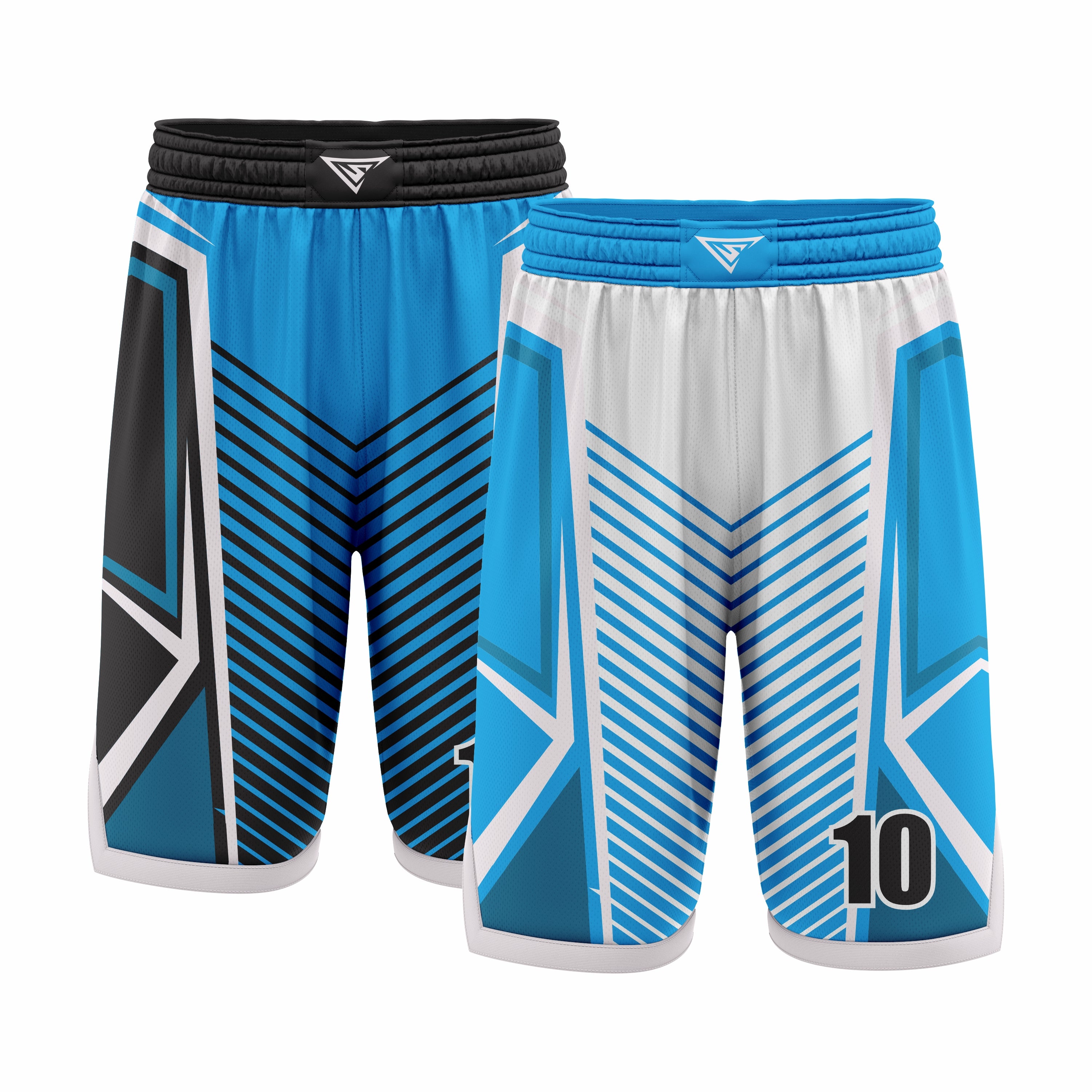 Custom Black, Blue & White Reversible Double Side Sublimation Basketball Short