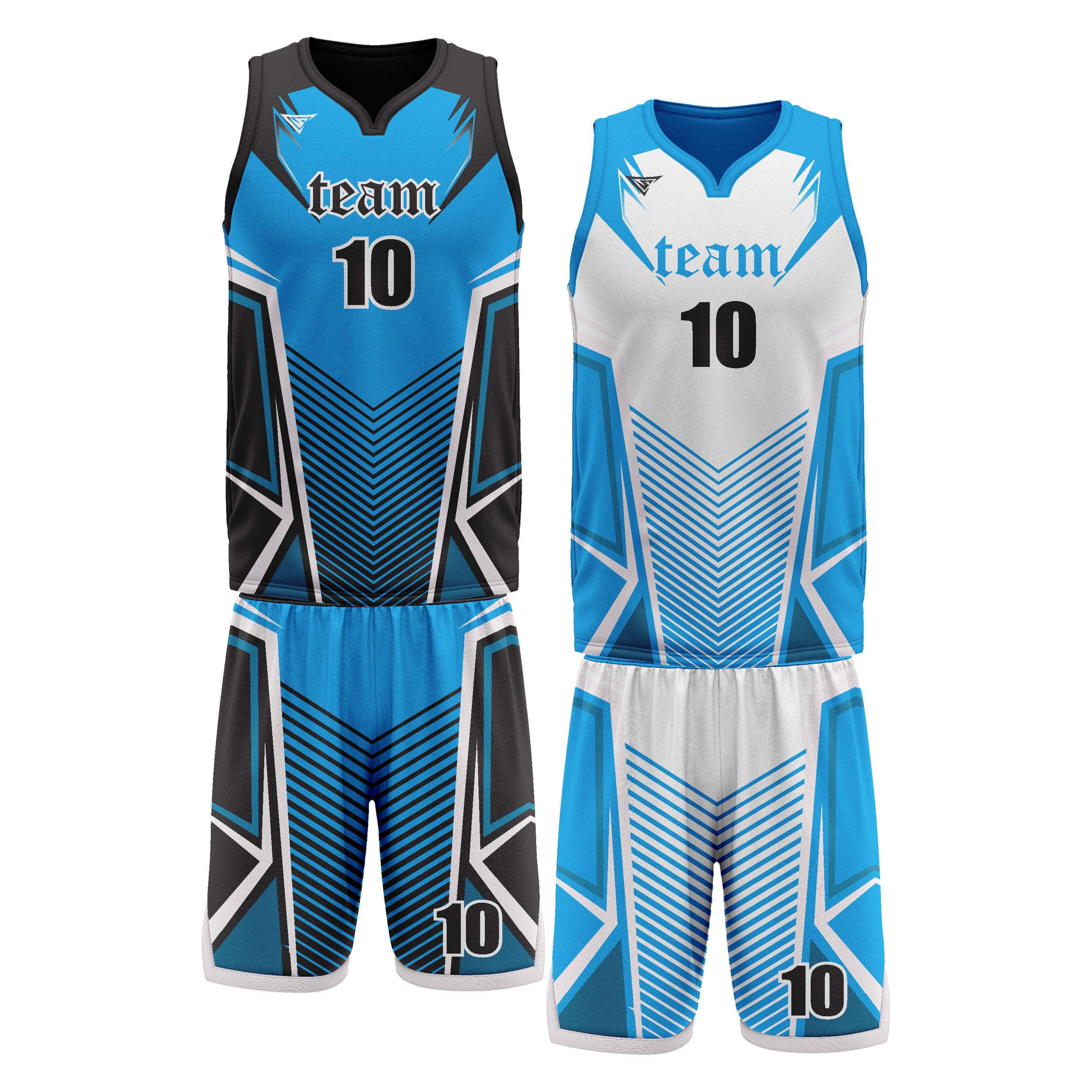 Custom White Blue Black Double Side Basketball Uniform Set | Sports Custom Uniform