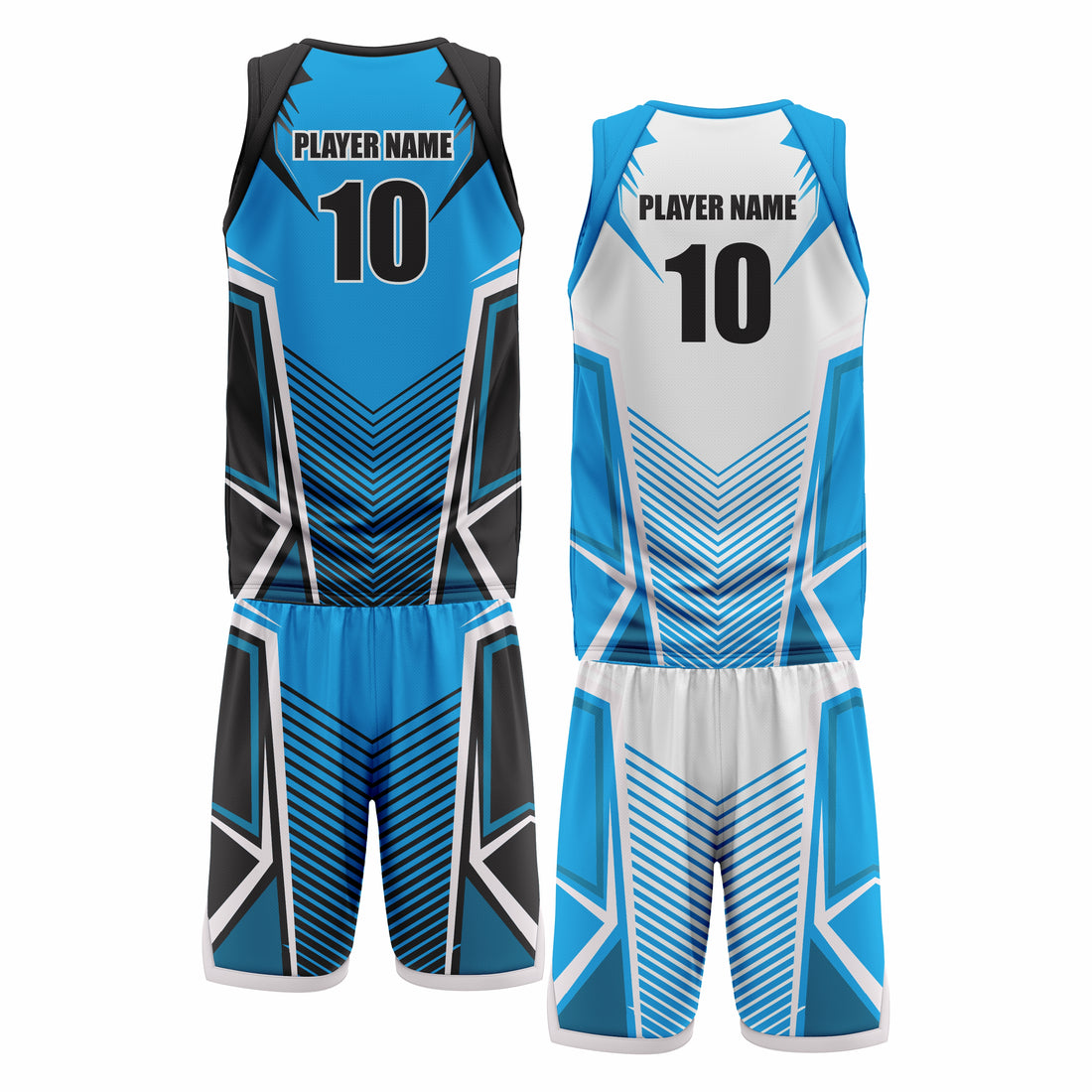 Custom White Blue Black Double Side Basketball Uniform Set | Sports Custom Uniform