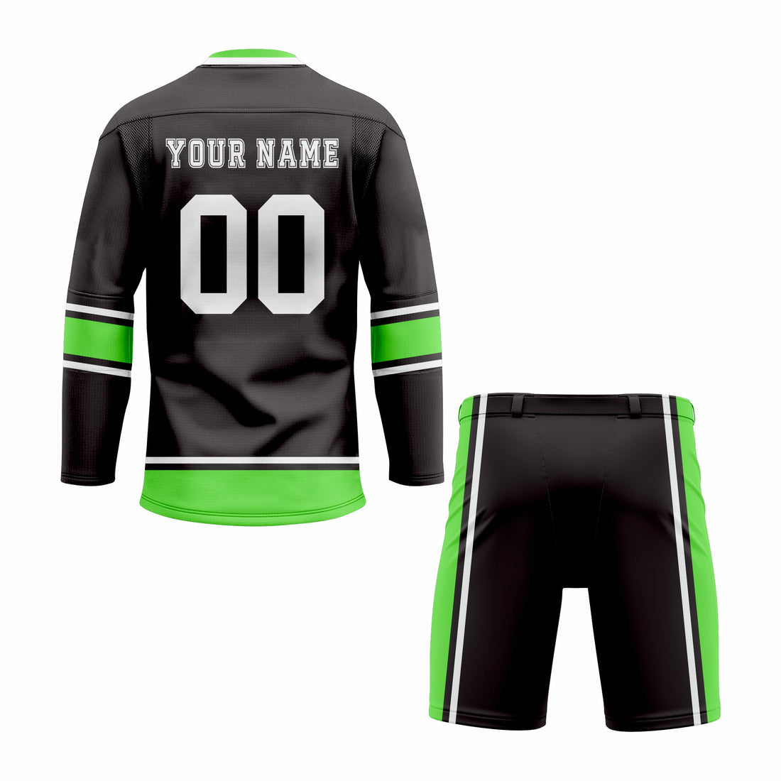 Custom Green, Black & White Laced Hockey Uniform