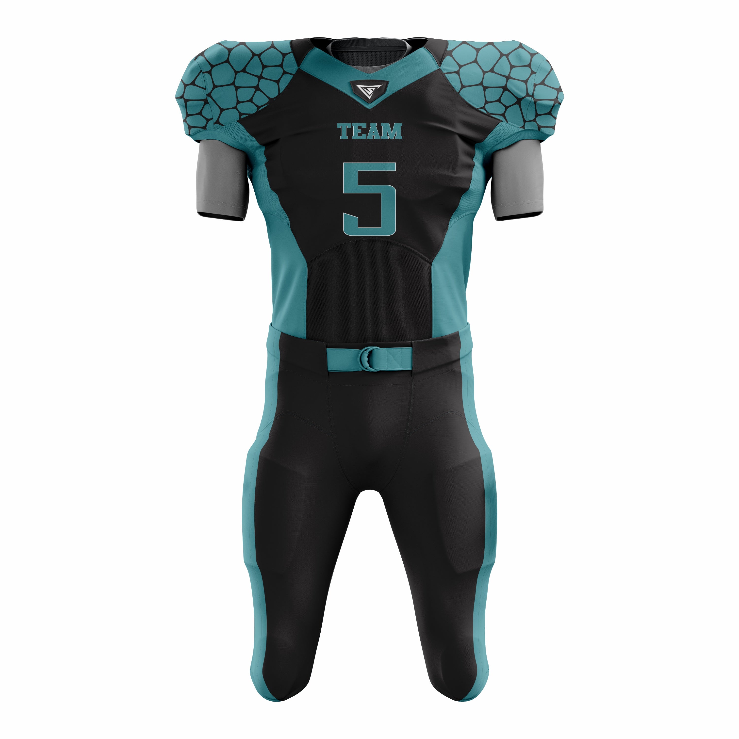 Custom Teal Black American Football Uniforms with Integrated Pads