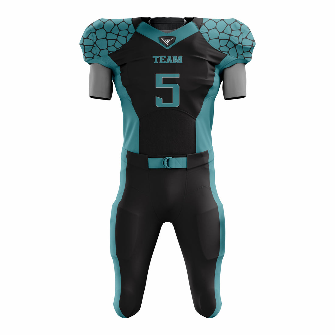 Custom Teal Black American Football Uniforms with Integrated Pads