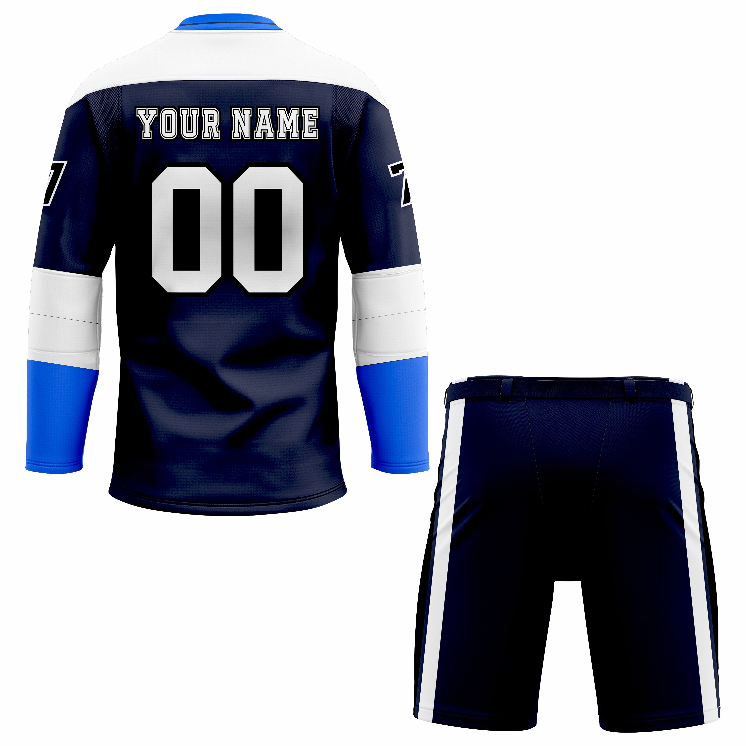 CUSTOM BLACK BLUE WHITE HOCKEY UNIFORM