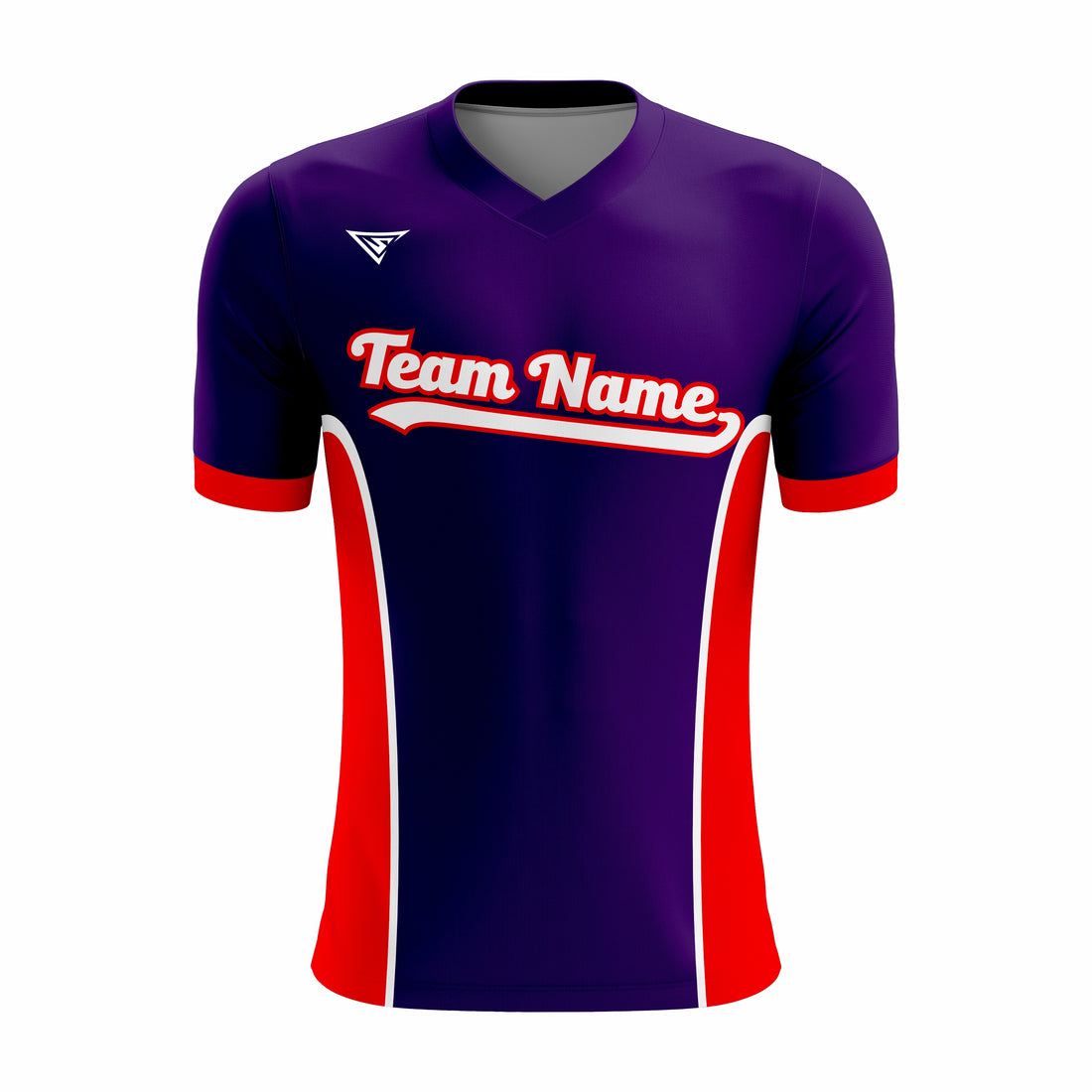 Custom Dark Blue & Red V-Neck Softball Jerseys