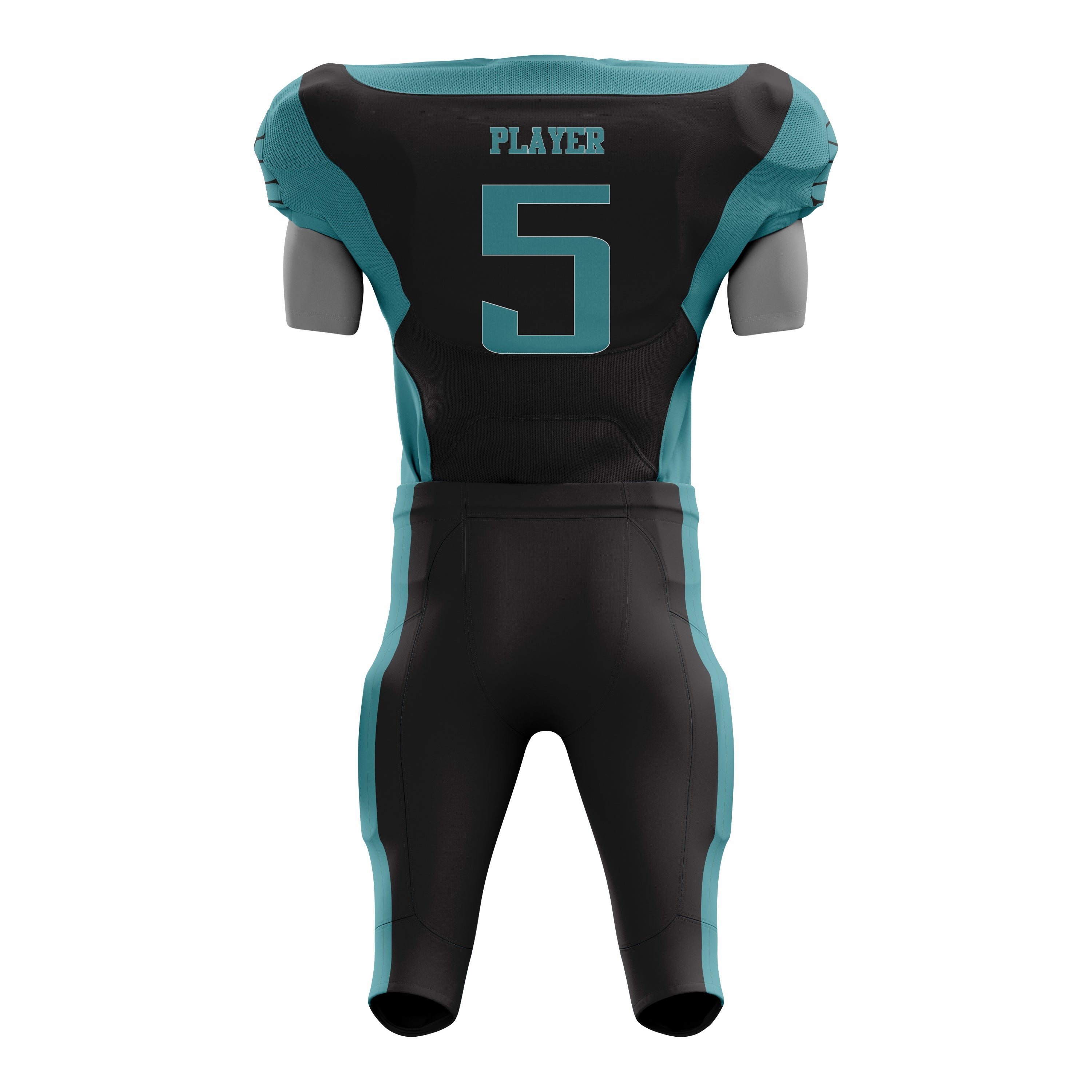 Custom Teal Black American Football Uniforms with Integrated Pads