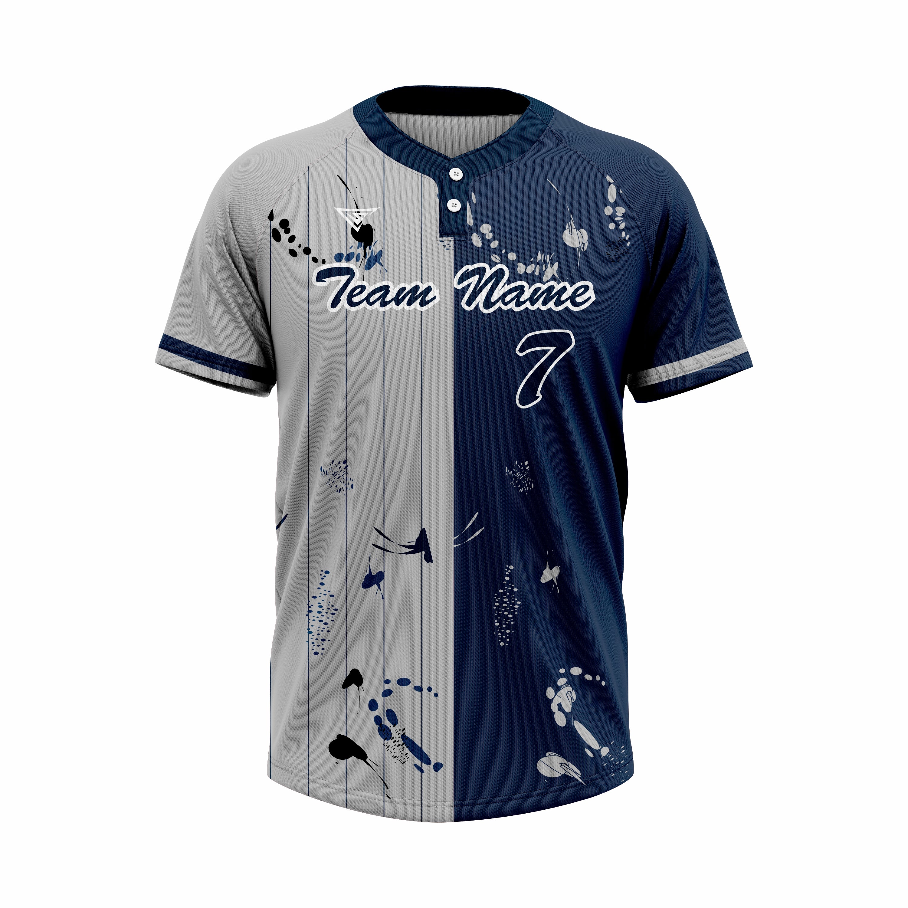 Custom Grey & Dark Blue Authentic Baseball two Buttons Jersey