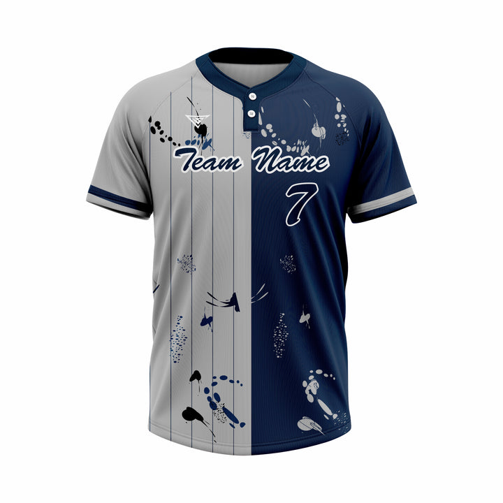 Custom Grey & Dark Blue Authentic Baseball two Buttons Jersey