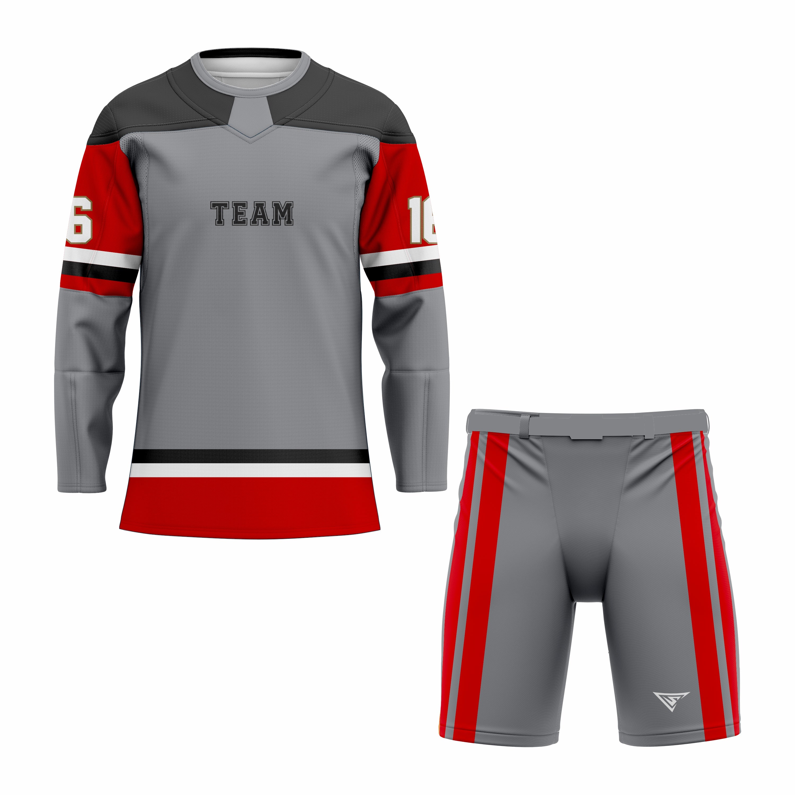 CUSTOM GREY RED WHITE HOCKEY UNIFORM