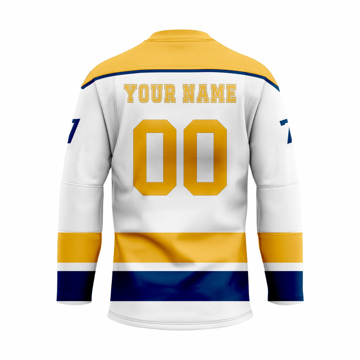 Custom white yellow Navy Laced Hockey jersey