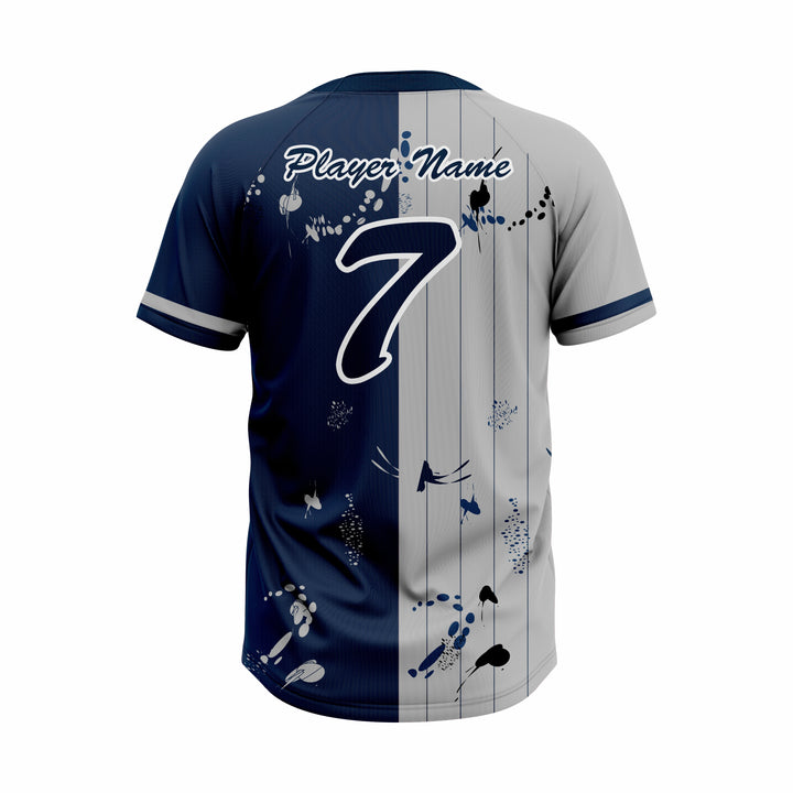 Custom Grey & Dark Blue Authentic Baseball two Buttons Jersey