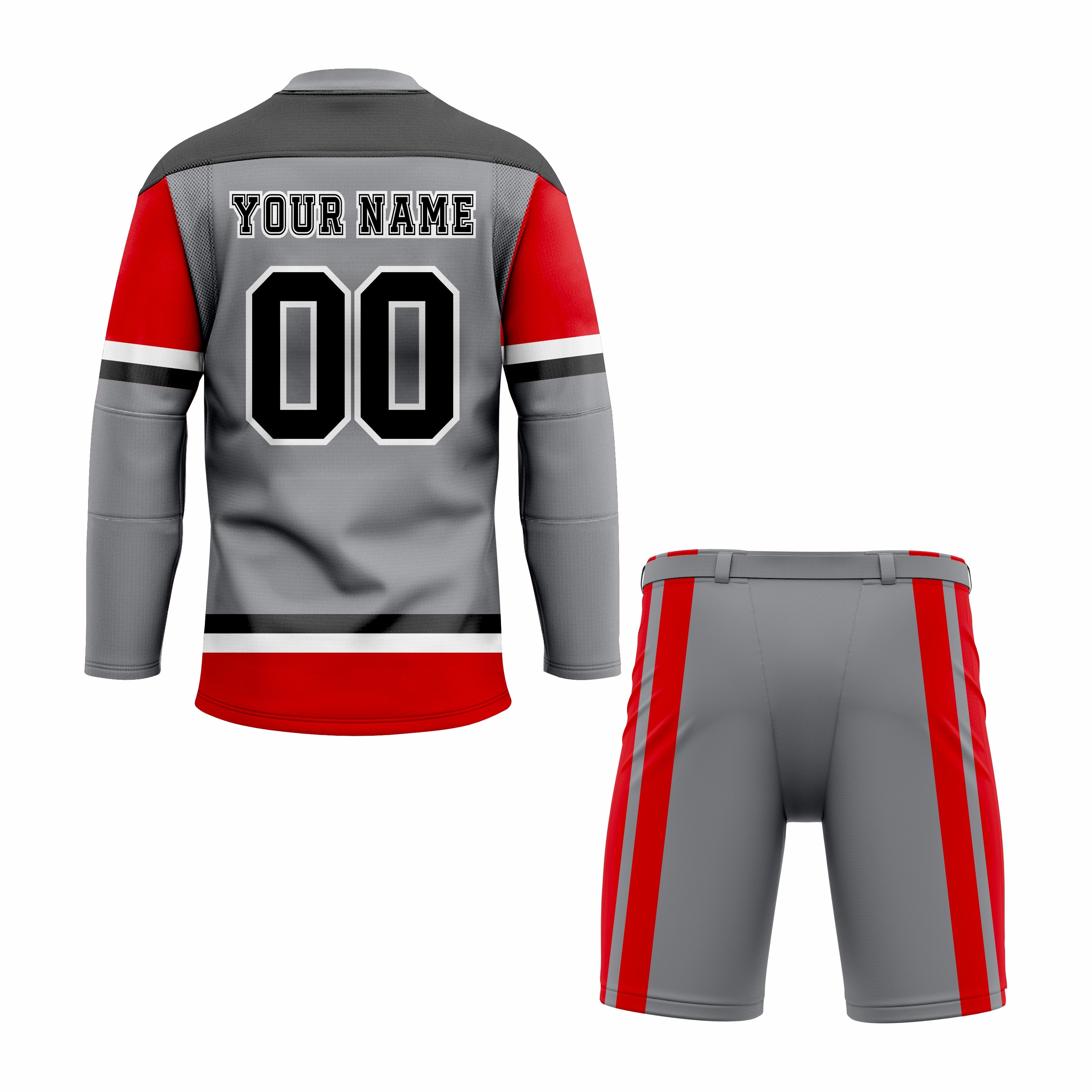 CUSTOM GREY RED WHITE HOCKEY UNIFORM
