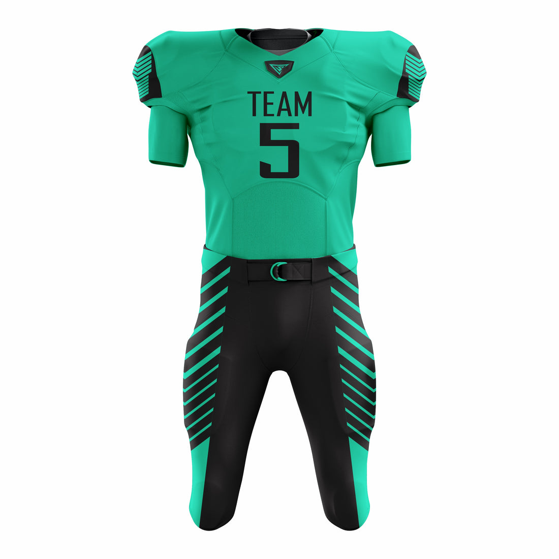Custom Aqua Black American Football Uniforms with Integrated Pads