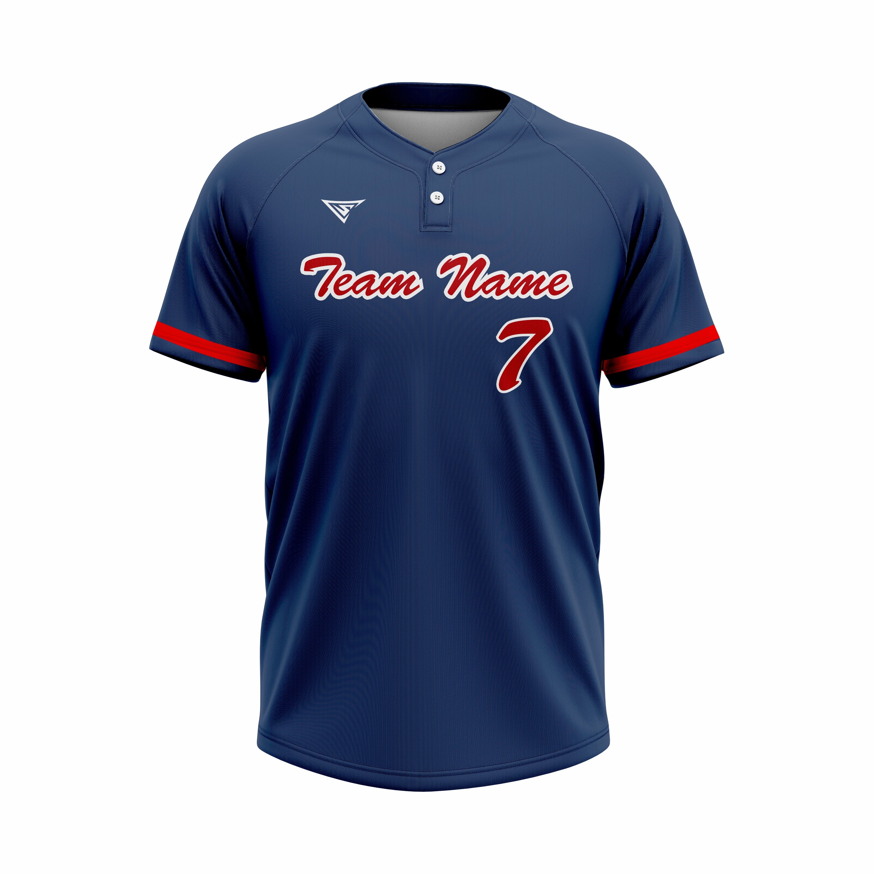 Custom Dark Blue & Red Authentic Baseball two Buttons Jersey