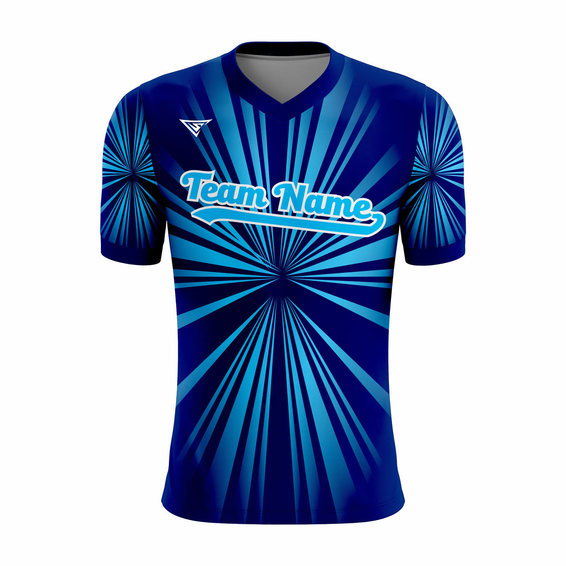 Custom Dark Blue & Cyan V-Neck Softball Jerseys