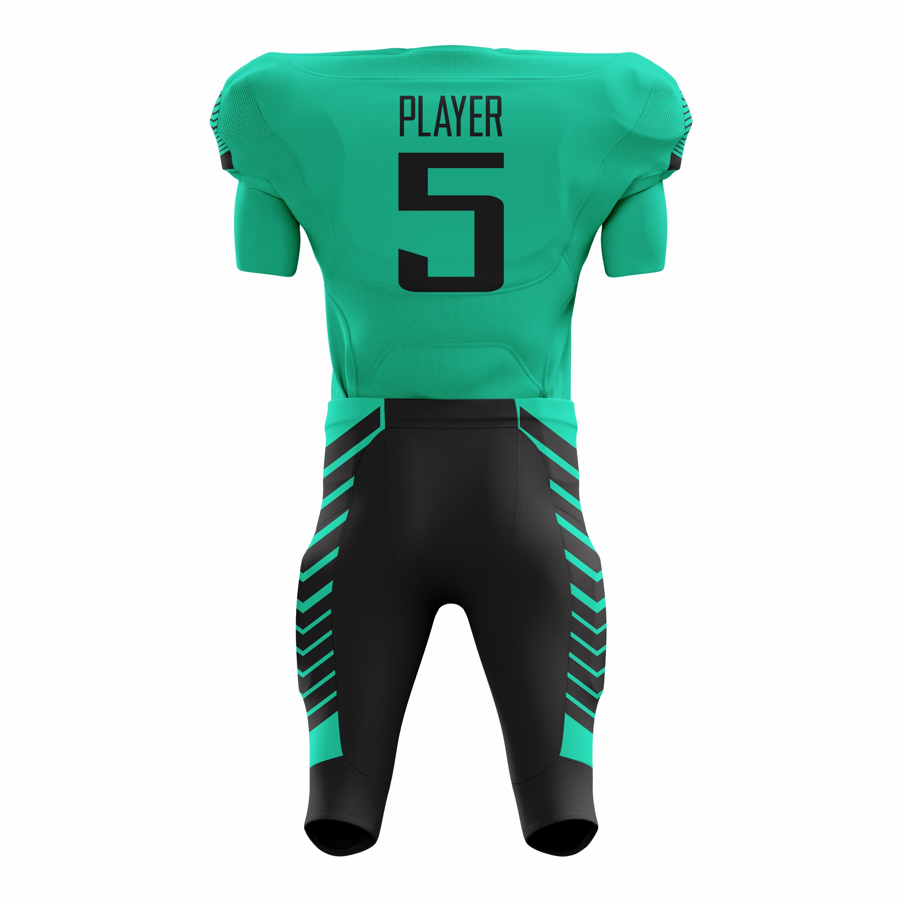 Custom Aqua Black American Football Uniforms with Integrated Pads