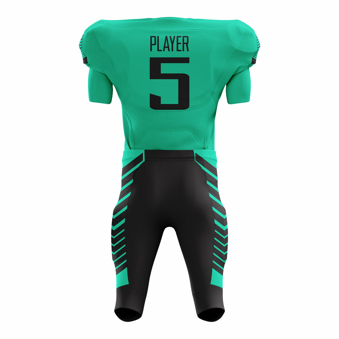 Custom Aqua Black American Football Uniforms with Integrated Pads