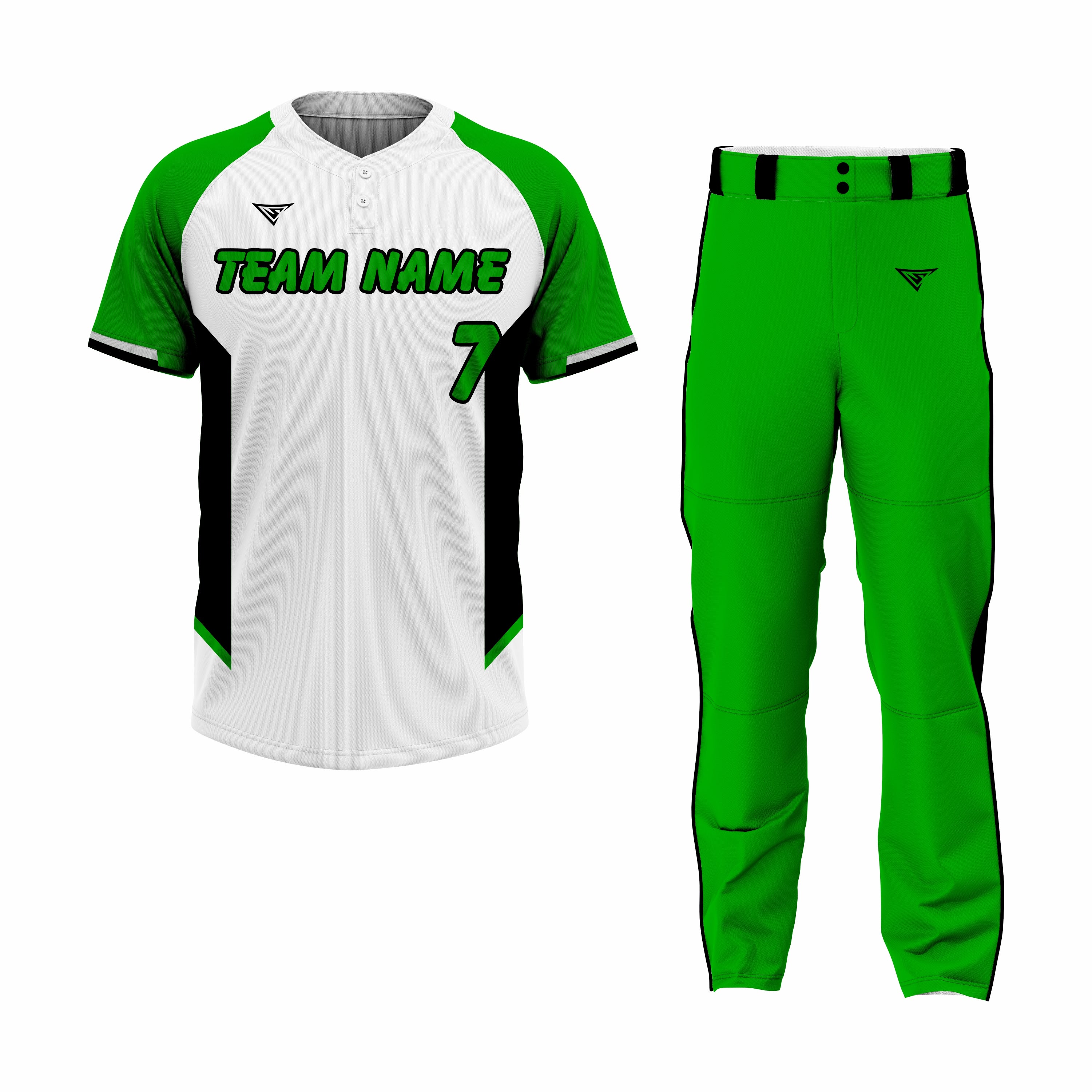 Custom White, Green & Black Authentic Softball Uniform