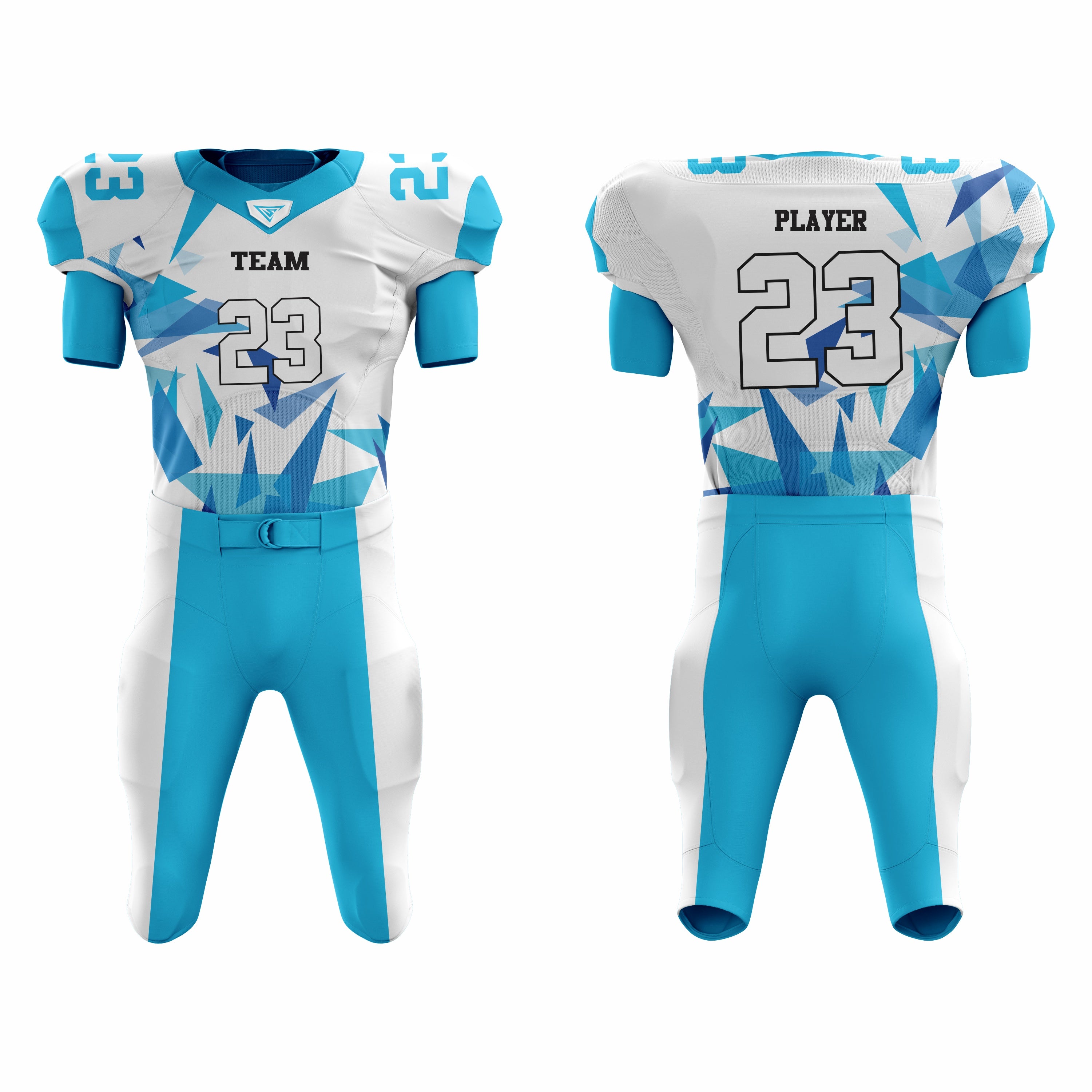 CUSTOM WHITE CYAN AMERICAN FOOTBALL UNIFORM