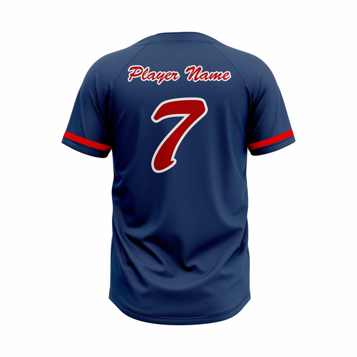 Custom Dark Blue & Red Authentic Baseball two Buttons Jersey