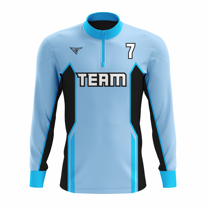 Custom Cyan, Black & White ¼ ZIP LONG SLEEVE CAGE JACKET