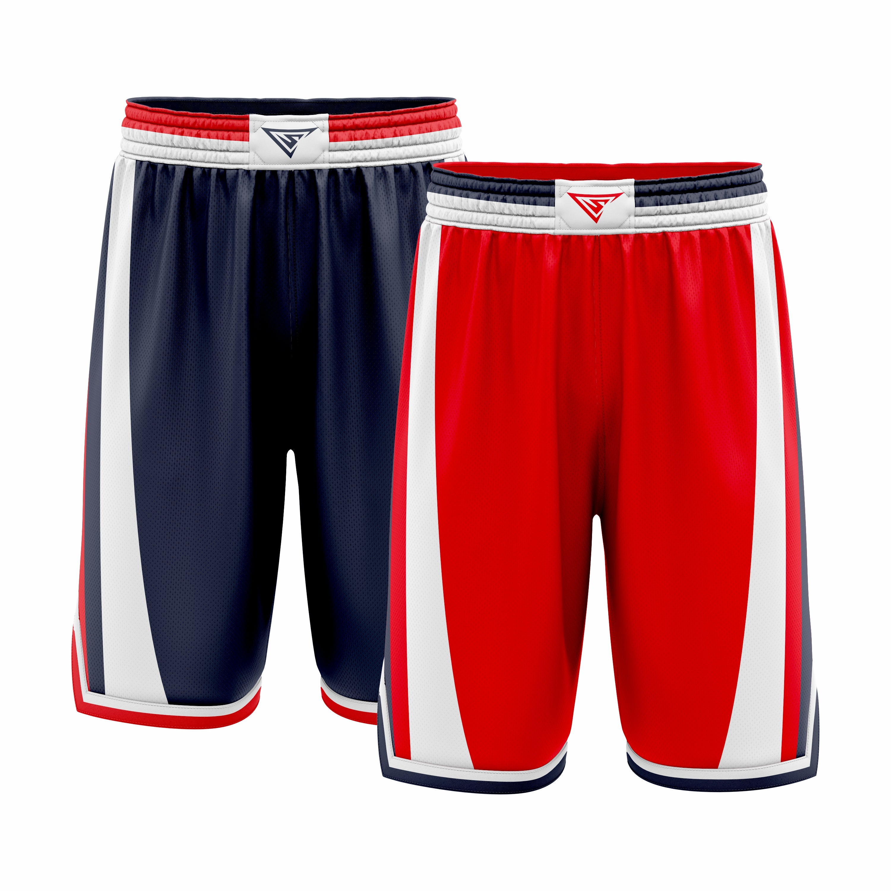 Custom Dark Blue, Red & White Reversible Double Side Sublimation Basketball Short